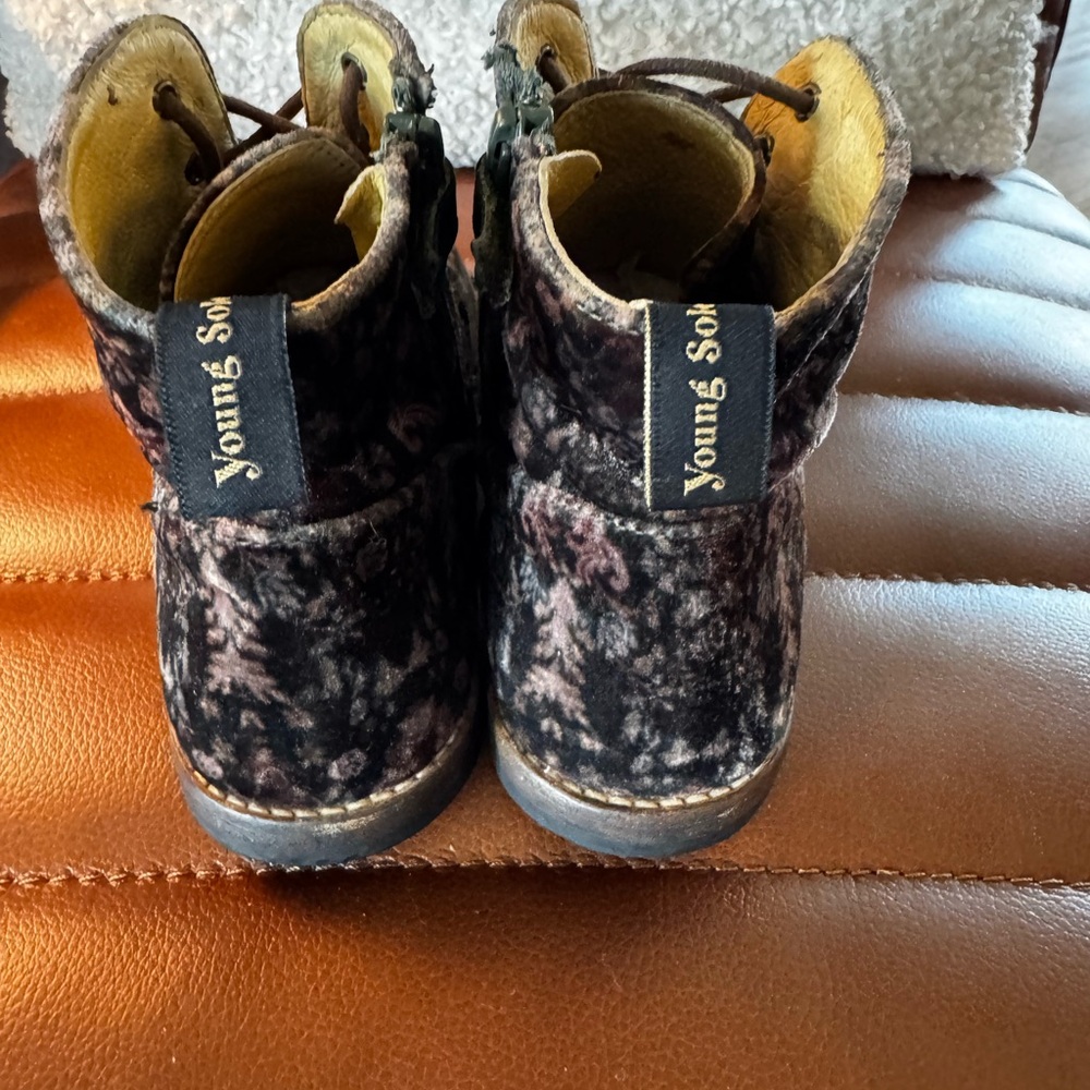 Young Soles Floral Velvet Leather Lined Combat Boots 31 US Youth‎ 13.5 Boho - Picture 6 of 13